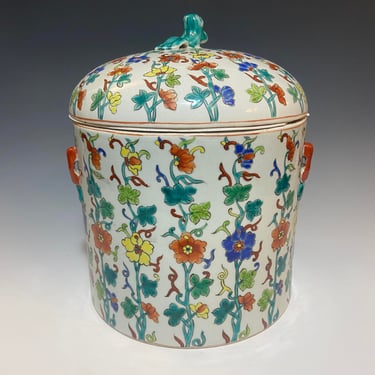 20th Century- Chinese Export Hand Painted Lidded Porcelain Pot 