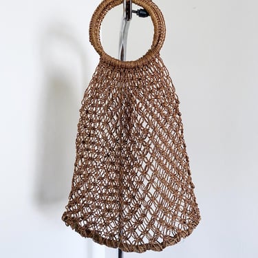 Vintage Brown Macrame Bag, Jute Purse 