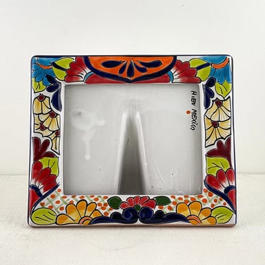 Handpainted Mexican Talavera Frame, Holds 6 x 8, Colorful Floral Ceramic Picture Frame, Tabletop Frame 
