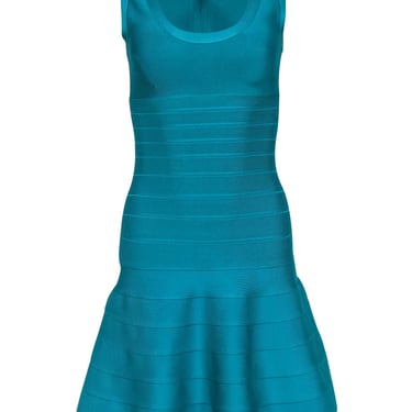 Herve Leger - Turquoise Sleeveless Fit &amp; Flare Bandage Dress Sz S