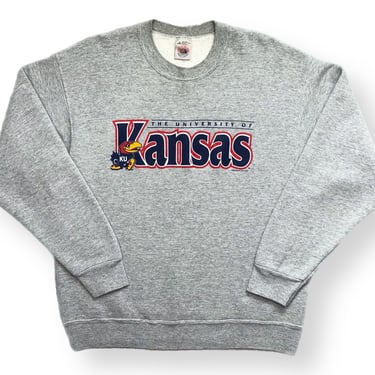 Vintage 1996 The University of Kansas Jayhawks Made in USA Distressed Crewneck Sweatshirt Pullover Size Large 