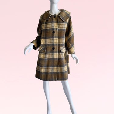 Step Back in Time with Style: Authentic Vintage 50s Mid Century Mod XL Plaid Wool Coat - A Must-Have for the Fashion-Forward 