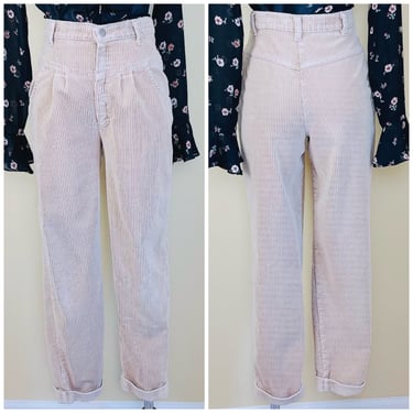 1980s Vintage Sears Tan High Waisted Trousers / 80s Brown Corduroy Cuffed Pants / Size Small 
