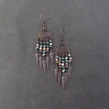 Chandelier earrings teal and copper 