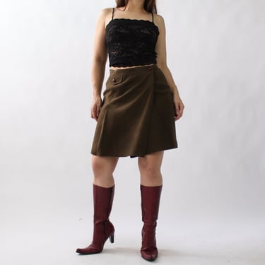 Vintage Olive Brown Suede Skirt - W27