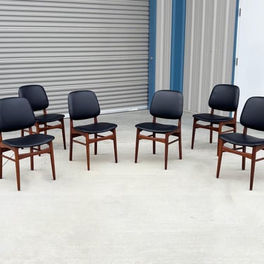 Danish Modern Vinyl & Teak Dining Chairs Refinished- Set of 6 