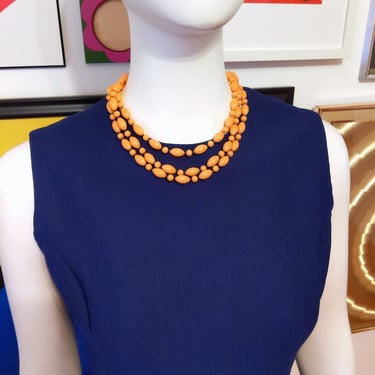Cute Vintage 60s 70s Light Orange Oblong Beaded Long Necklace 