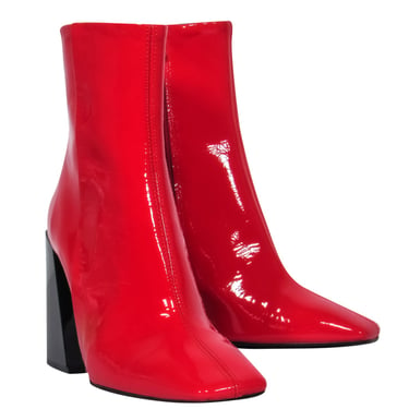 L’Intervalle - Red Patent Leather Square Toe Block Heel Booties Sz 7