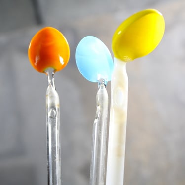 Set of 3 Blown Glass Swizzle Sticks - Italian Glass Cocktail Spoons - Mid-Century Cocktail Hour 