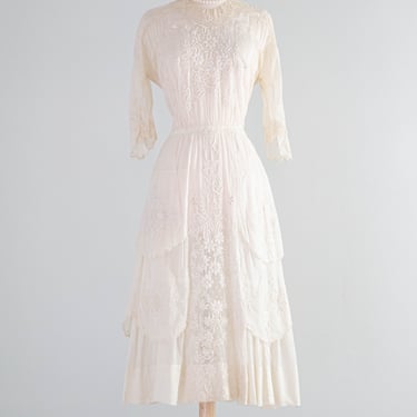 Exquisite Embroidered Edwardian Cotton Lawn Afternoon Tea Dress / SM