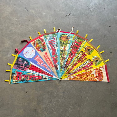 Vintage Set of 10 Travel Souvenir Pennants 