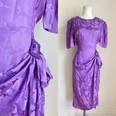 Vintage 1980s Purple Drap Cocktail Dress / M 
