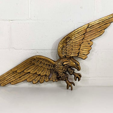 Vintage Federal Eagle Metal Wall Hanging Mid-Century Mantique Rustic Americana Retro Cottage Spread Wings Cast Iron Gold 1970s 