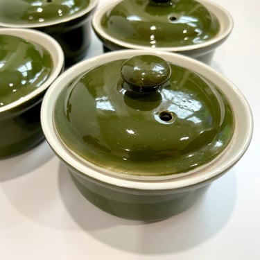 Vintage Hall Pottery - Green Soup Crocks with Lids - Set of Four 