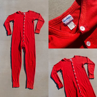 Vintage Duofold Two Layer Fabric Red Long John Suit 