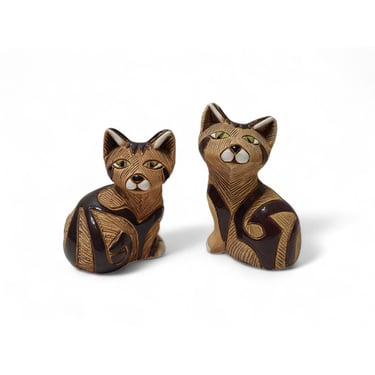 Vintage Oriental Cat Figurines, Carved Sculptures, Artesania Rinconada #198 & 199, Handmade, Retired, Uruguay, Ceramic, Home Decor 