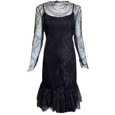 Bill Blass 80's Black Lace Dress w/ Slip