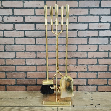 Brass Hollywood Regency Mid Century Fireplace Tool Set 