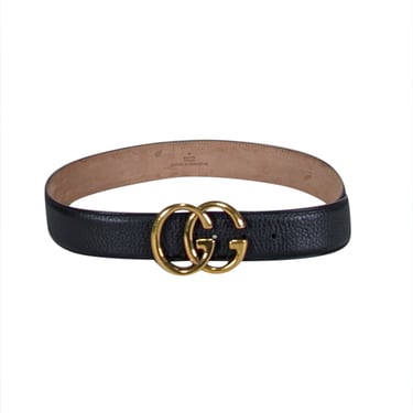 Gucci - Black Leather w/ Large Shiny Brass Logo Buckle Sz S