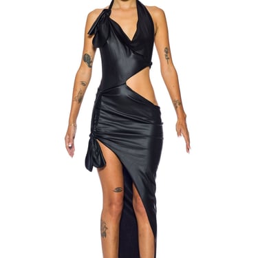 TIED UP ASYMMETRIC CUTOUT DRESS IN CARBON
