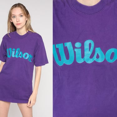 Wilson Shirt 90s Purple Spellout TShirt Graphic Tee Shirt Vintage Streetwear Athletic Tshirt Retro T Shirt Spell Out Print 1990s Medium 