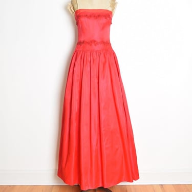 vintage 90s prom dress CACHET red satin strapless long evening gown XS clothing 