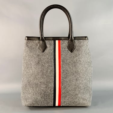 BLACK FLEECE Grey Brown Stripe Polyester Blend Flannel Top Handles Handbag
