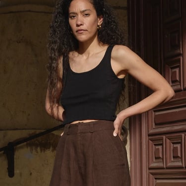 Crop Pointelle Scoop Tank - Black