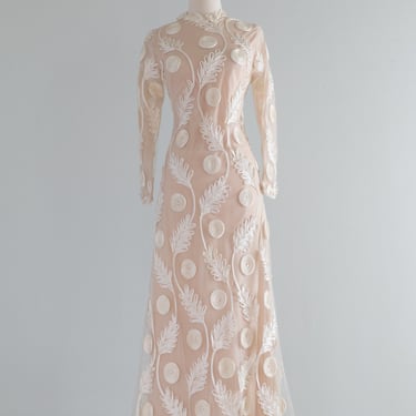 Ultra Chic 1960's Rebecca Wedding Gown With Soutache / Medium