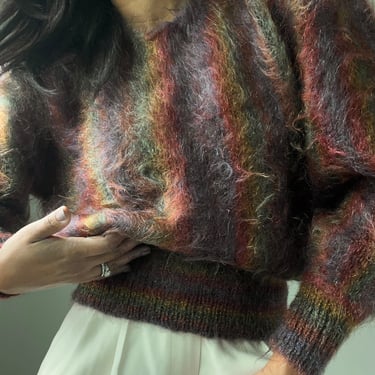 vintage fuzzy metallic rainbow stripe sweater 