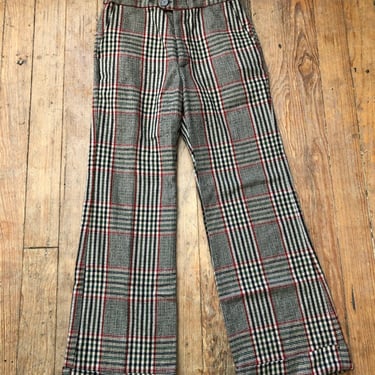 1970s Wool Plaid Flared Trouser 28 