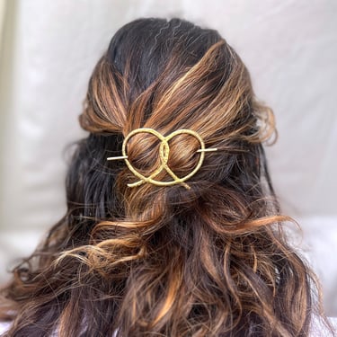 Giant Soft Pretzel Hair Slide in Solid Brass - Handmade by Rachel Pfeffer Super Pretzel Hairclip // Hair slide 