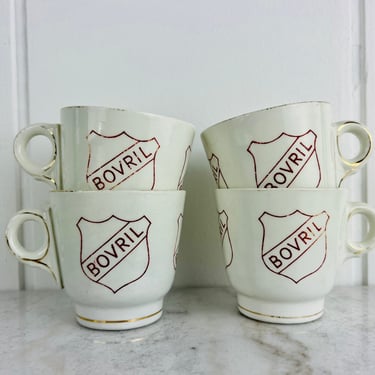 Antique Bovril Mug set of four, 1940s Kitchen Decor or vintage diner prop North Staffordshire Pottery Co Ltd Cobridge collection retro gift 