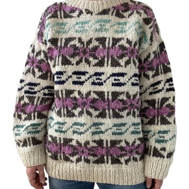 Hand Knit in Ecuador Wool Geometric Fair Isle Oversized Chunky Hippy Sweater XL 