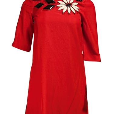 Karta - Red Short Sleeve Beaded Shift Dress Sz S