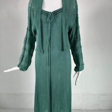 Mary Farrin London Aqua Cotton Crochet Slip Dress &amp; Dolman Sleeve Sweater 1970s