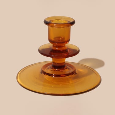 Vintage Yellow Glass Candlestick Holder, Single Candlestick Holder 