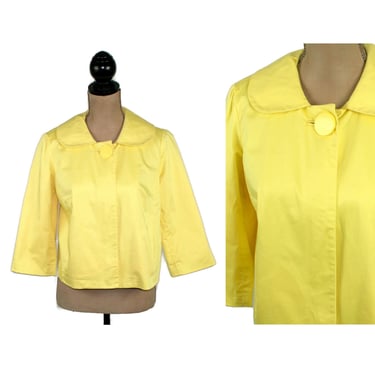 S Y2K Bright Yellow Swing Jacket, Cotton Cropped Coat, 3/4 Sleeve Single Button with Pockets, 2000s Clothes Women Vintage DRESSBARN Small 