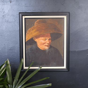 Original Painting, Portrait Of Man In Woven Hat