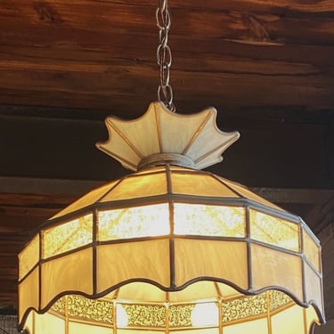 Cream w Paisley Pattern Stained Glass Canopy Light