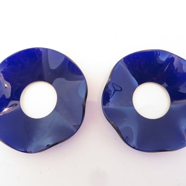 Vintage Cobalt Blue Glass Candle Rings Bobeches - Cobalt Blue Glass Collar Rings 