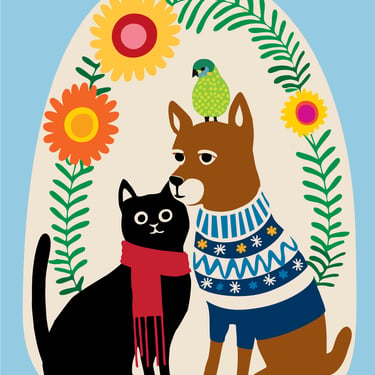 Holiday Cat Postcard - Happy Family Cat