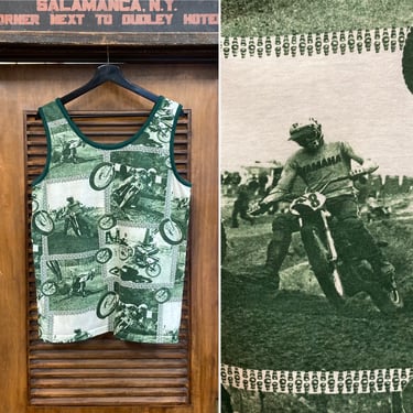 Vintage 1970’s Motorcross MC Photoprint Pop Art Tyler Durden T-Shirt, Motorcycle Tank Top, 70’s Vintage Clothing 