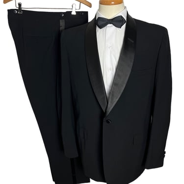 Vintage 1950s Wool 2pc Shawl Collar Tuxedo ~ 42 to 44 Long ~ Rockabilly Suit ~ Wedding ~ Tux 