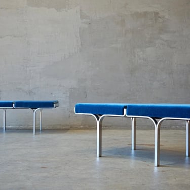 Aluminum & Mohair 'Link' Benches by John Behringer. 