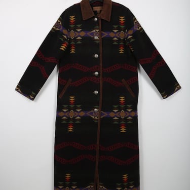 Pendleton Long Wool Coat Jacket Black Multi Color Aztec Southwestern Yellowstone Coat Winter Coat Blanket Coat 