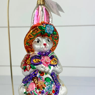 Christopher Radko ROSIE O'HARE Easter Bunny Basket Glass Christmas Ornament 