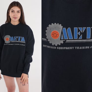 META Sweatshirt 90s Maintenance Equipment Training Academy Trade School Graphic Shirt Pullover Crewneck Sweater Black Vintage 1990s Large L 
