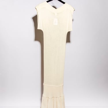 KENZO 70s Cream Knit Pleated Ruffle Hem Maxi Dress