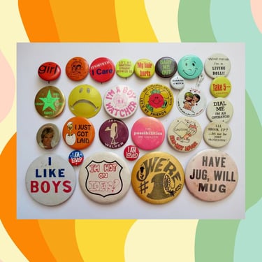 Vintage Pinback Button -  60s 70s 80s Groovy Humor Themes - Misc. Novelty Pins - You Choose - Genuine Vintage Pin Buttons 